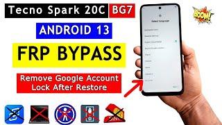 Tecno Spark 20c FRP Bypass Android 13 Without PC | Tecno BG7 Google Account Bypass 2024 Method