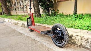 Cheap DIY electric scooter from old bike parts and hoverboard.