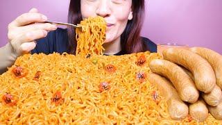 SPICY SHIN RAMYUN STIR FRY NOODLES + CHICKEN SAUSAGE #ASMR/EATING SHOW *BIG BITES* MUKBANG