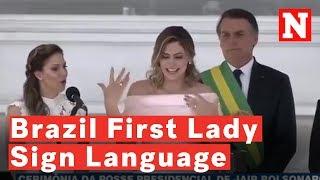 Brazil's First Lady Michelle Bolsonaro Uses Sign Language In First Speech