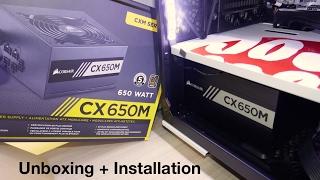 Corsair CX650m 650 Watt 80 Plus Bronze PSU Power supply unboxing and installation on PC