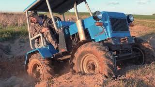 Homemade 4 wheel drive mini tractor off road!!! A blue tractor in action!!!