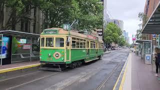 Lots of trams at TRAM STOP 1 - Spencer St & Flinders St Melbourne