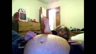 Cute little girl and her dad's big belly Video