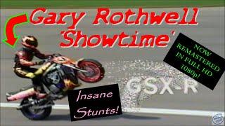 Gary Rothwell ORIGINAL SHOWTIME - STUNT RIDER GSXR-1100 & ZX11 Wheelies Donuts Skifahren WELTREKORD!