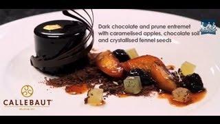 Dark chocolate& prune entremet , caramelised apples dessert recipe Alistair Birt, head chocolatier,