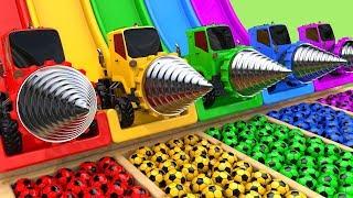 Drill Construction Vehicles Toy Assembly Car VS School Bus Soccer Ball with Learn Colors for Kids