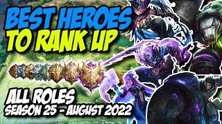 BEST HEROES IN MOBILE LEGENDS AUGUST 2022 ALL ROLES || SEASON 25 RANK UP META
