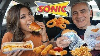 SONIC MUKBANG! (BURGERS, CHILI CHEESE DOG, ONION RINGS, MOZZ STICKS) YUMM! | Steph Pappas