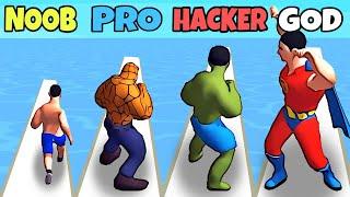 NOOB vs PRO vs HACKER vs GOD in Superhero Run - Epic Transform Race 3D