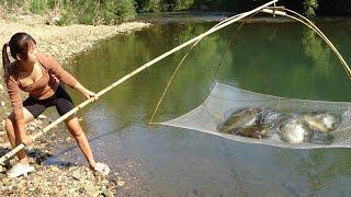 Best Fishing Techniques  | Traditional Fishing with Bamboo and Fishing Net | Catch a Lot of Fish