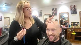 Lady Barber Gives Me VIP Hot Towel Razor Shave Before Opening