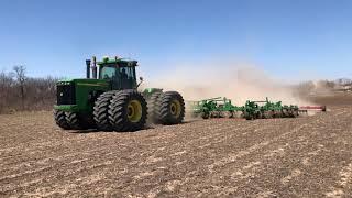 John Deere 9420 Pulling a 2210FH Field Cultivator and harrow in Northern IL