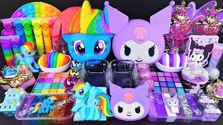 ASMR Rainbow vs Purple Slime mixing Eyeshadow,Glitter  into slime #Satisfying #slimeasmr #littlepony