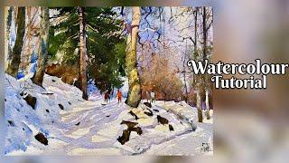 Watercolor Painting Tutorial: Winter Forest for Beginners I Watercolor Painting .