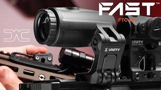 Unity Tactical Fast FTC 4x Magnifier and Driven Arms Co. REIN Switch Angled Single Button Adapter