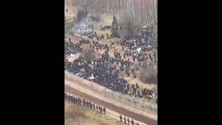 Hundreds of migrants at Kuznica-Bruzgi border crossing between Belarus and Poland