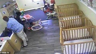 Adorable toddler is filmed being tossed into scalding water at daycare leaving him badly burned