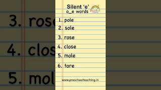 Silent ‘e’ o-i words Part-1 || Silent e wordlist #phonics #silente #preschoolteaching