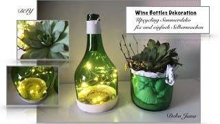 Upcycling Sommerdeko DIY, Flaschendeko #2, Wine Bottle Deko Idee, ( How to) / Deko Jana