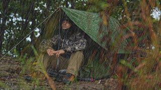 One night alone in the forest with heavy rain [Solo Camping / ASMR]