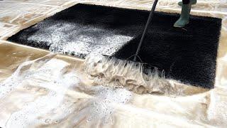 How much more water is left after the first scrape? || double scraping dirty foamy rugs! asmr