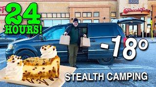 Eating at The Cheesecake Factory for 24 Hours -18º Winter Stealth Camping in a Minivan Camper