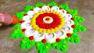 Easy Rangoli Design For Flower  Alpana Ritu Rangoli (Hand Making)
