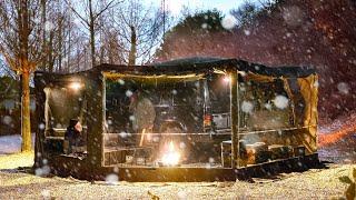 Camping in the Snow | Cozy car camping in winter with snow outside the window | Diesel Heater