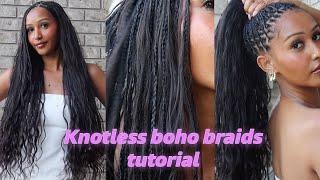 Human hair knotless boho braids tutorial | No synthetic braiding hair added!