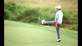 Sung Kang kicks his putter after missing putt...