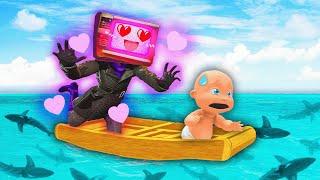 Baby STUCK on a RAFT with TITAN TV WOMAN!