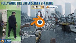 HOLLYWOOD Like Green Screen VFX Scene Using KitBash3D in Blender Tutorial