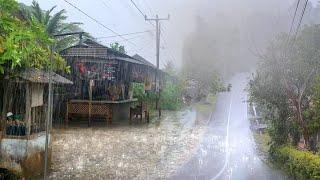 Heavy rain in rural Extreme Storm||Red soil village full of slum water||Full of Calming