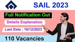 SAIL Recruitment 2023 | Notification Out | Full Detail Explaining | MDE