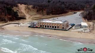 High water & Erosion Indiana Dunes State Park, Porter Beach & Dune Acres Shoreline Drone footage 4K