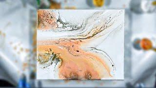 Awesome Peach and Gold Spray Paint Mixed Media Pour | Amanda's Designs (877)