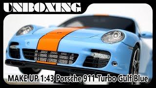 Porsche 911 (997) Turbo 2006 Gulf Blue  / MAKE UP 1:43 / UNBOXING