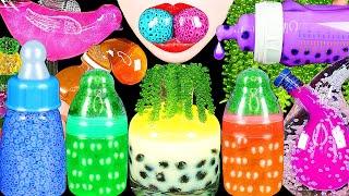 ASMR RAINBOW DRINKS *FROG EGG BOBA TEA, CANDY, HONEY JELLY, SEA GRAPES, BIRD GLASS, 신기한 물 먹방 MUKBANG