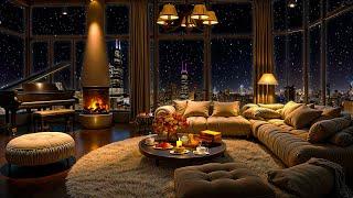 Chicago Night Jazz  Cozy Apartment with Smooth Jazz Saxophone Music & Fireplace Sounds for Sleeping