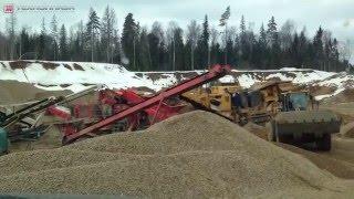 Получение кубовидного щебня на карьере из ПГС.