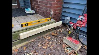 OldGuyDIY Use Farm Jack To Raise Wooden Porch Deck That Had Settled Away From House Wood Blocking