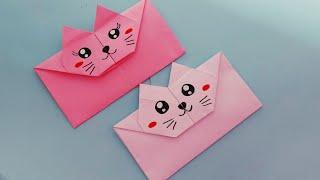 How To Make Origami Cat Heart Envelope / DIY Making Paper Cat Envelope / Easy Paper Craft