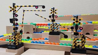 Marble Run Race  Japanese railroad crossings + Transparent launch pad + Hyper winding board