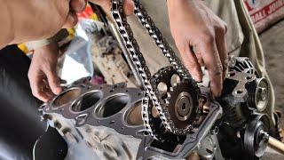 Nissan twin cam 16valve engine timing chain installed - Nissan 16valve efi engine timing mark