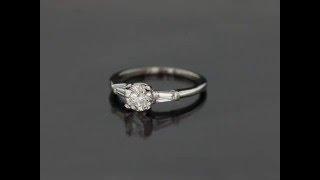 Classic Platinum Three Stone Baguette and Round Diamond Engagement Ring