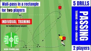 Wall-pass in a rectangle for two football players | individual football/soccer training | U8-U15