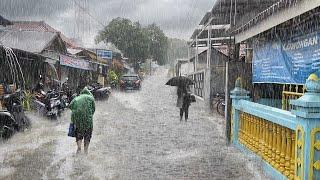 Relaxing Walk in Heavy Rural Rain | Walk Through Village Paths on Java Island | Indonesia