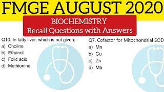 FMGE August 2020 Biochemistry Recall Questions with Answers | FMGE 2020 Answers By Dr.Smily Pruthi