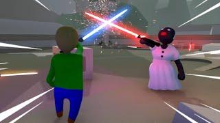 GRANNY VS BALDI LIGHTSABER DUEL FIGHT in HUMAN FALL FLAT